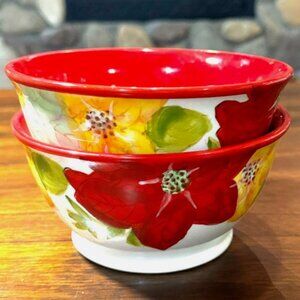 The Pioneer Woman Bowls Stoneware Poinsettia Design Set of 2 Cereal Soup Floral